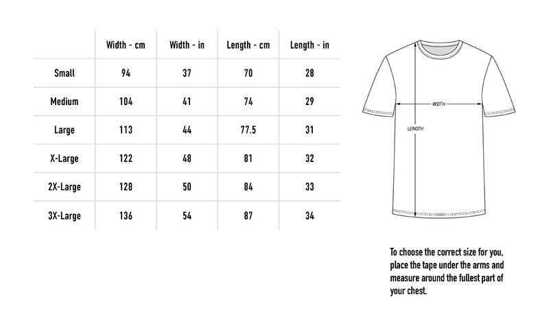 Size chart for Embroidered Cube T-Shirt - White