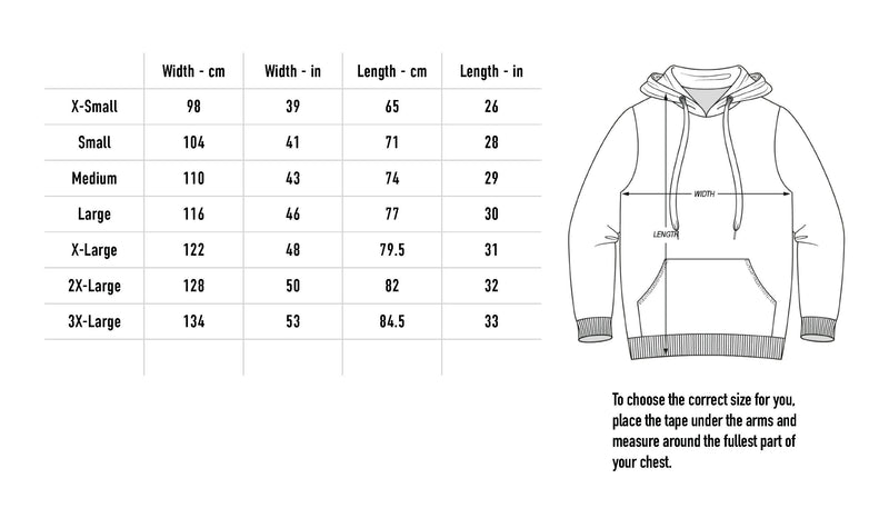 Size chart for Embroidered Cube Hoodie V2 - Sand