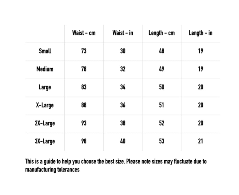 Size chart for Death Metal Shorts - Black