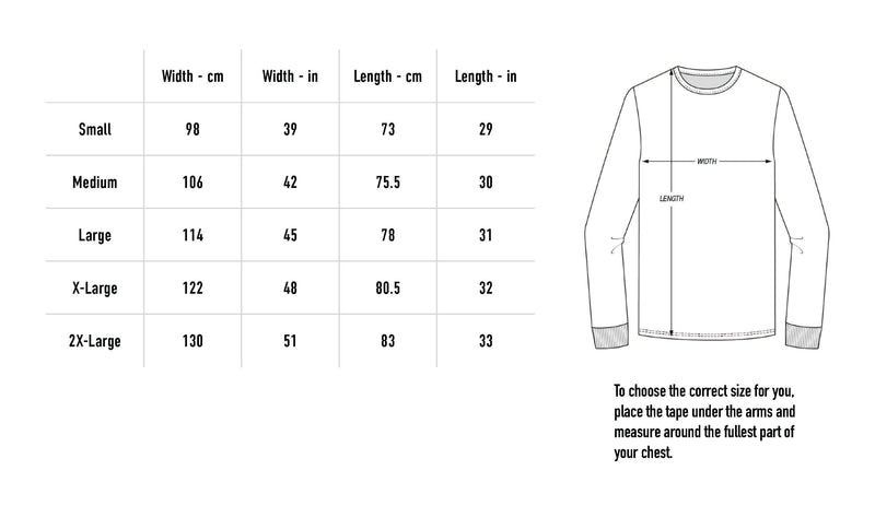 Size chart for Burden Longsleeve - Black