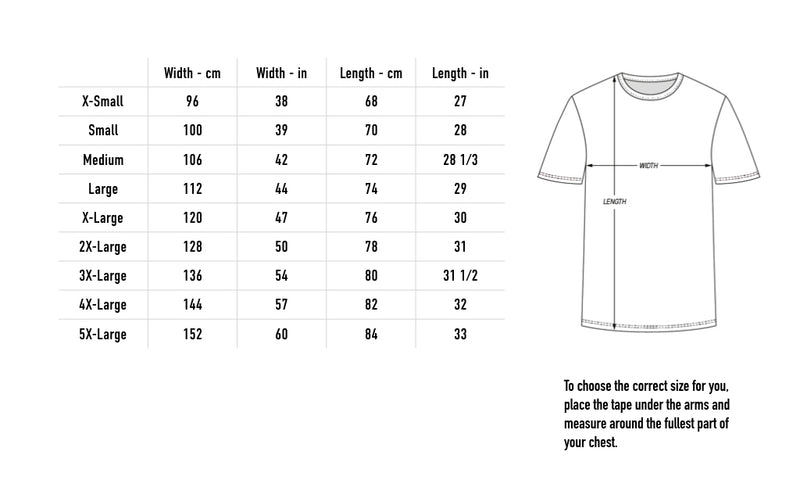 Size chart for UK/EU WoB Tour T-Shirt – Black