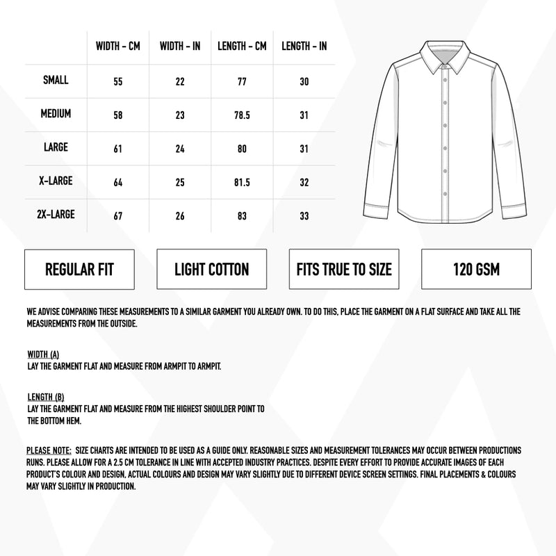 Size chart for Cube Long Sleeve Shirt - Black